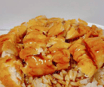 Roast Chicken Chinese Style with BBQ Sauce Top Boiled Rice