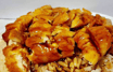 Roast Chicken Chinese Style with BBQ Sauce Top Egg Fried Rice